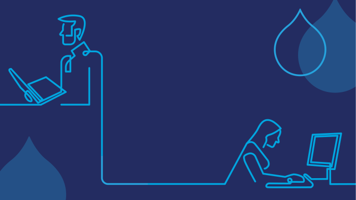 Navy background with line art of people shaking hands