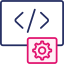Pink and navy Data screen with cog icon