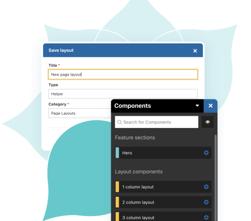 Stylized product UI of Drupal page building elements