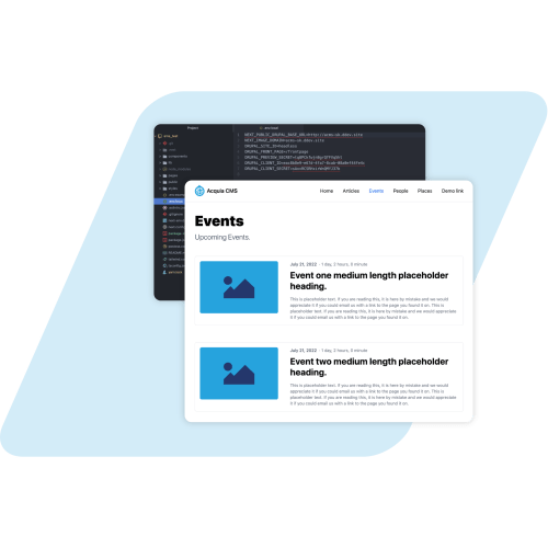 Blue parallelogram with acquia product screenshots