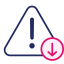 Pink and navy warning triangle with down arrow